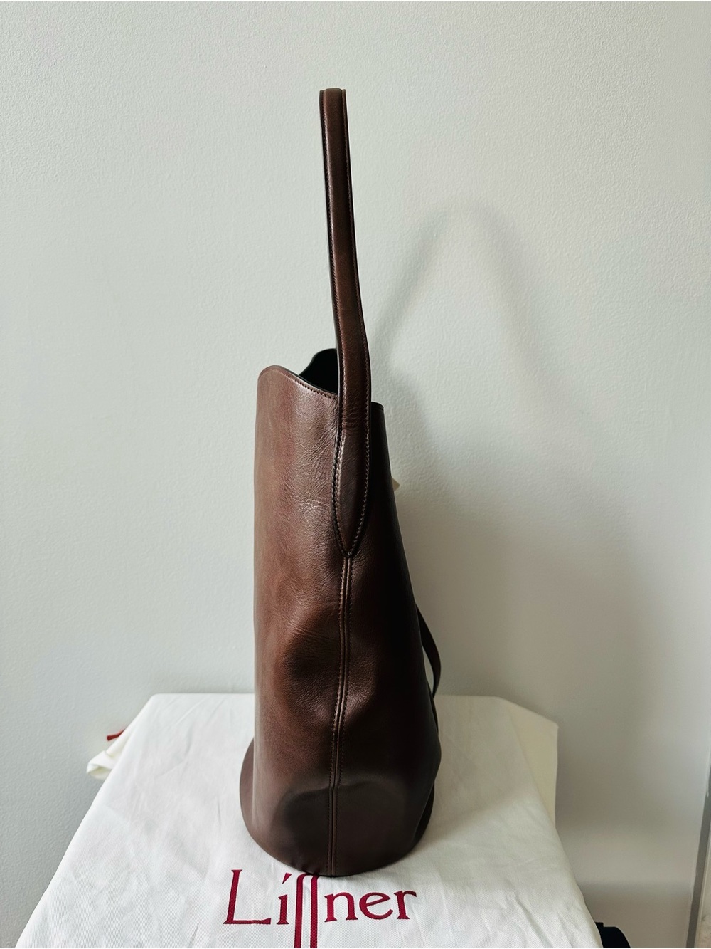 Little Liffner Large Belted Leather Bucket Bag - Dark Brown NWT - Picture 6 of 13